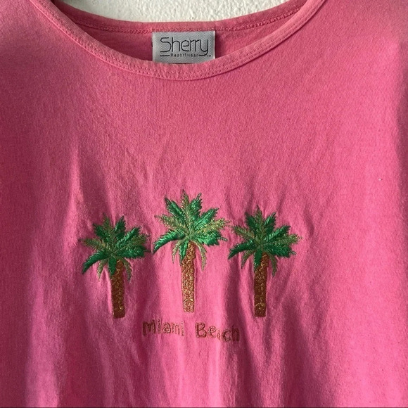 Sherry Pink Miami Beach Palm Tree T-Shirt Dress  Coastal Beachy OS Resortwear - Picture 2 of 7